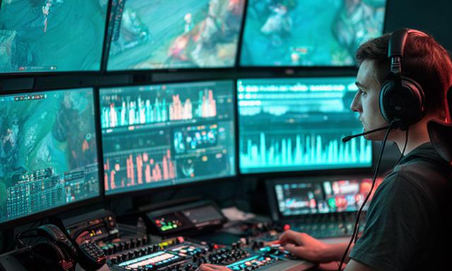 eスポーツ大会の配信卓で映像と音声を操作するオペレーター
